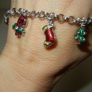 Brighton Christmas 8 Charm Holiday Silver Tone Signed Bracelet 8" Rare Tree Gift
